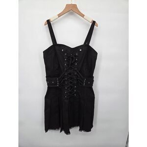 Y2K Tripp NYC Black Lace Up Dress Size XL Pleats Lace Goth Fairy